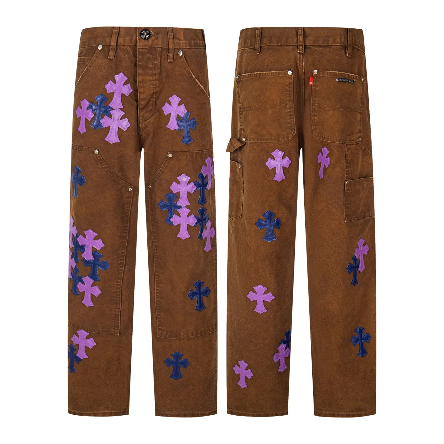 P290 Chrome Hearts Chrome Hearts brown logging purple multi-leather jeans Multi-leather standard work jeans pants CH jeans need to be washed and then disassembled and hand-stitched with sheepskin cross leather and then spliced to complete. The whole process is too complicated to explain. About Chrome Hearts This is an extremely luxurious fashion brand that can also be called the nobility of the high street. It has always been an exclusive brand for some hipsters or rich second generations. Compared with ordinary high streets, it is more luxurious and noble. Compared with luxury brands, it has a more fashionable personality. It has always been a brand that I have a special liking for. Style number: 1786# Color: Brown Size: 28 30 32 34 36